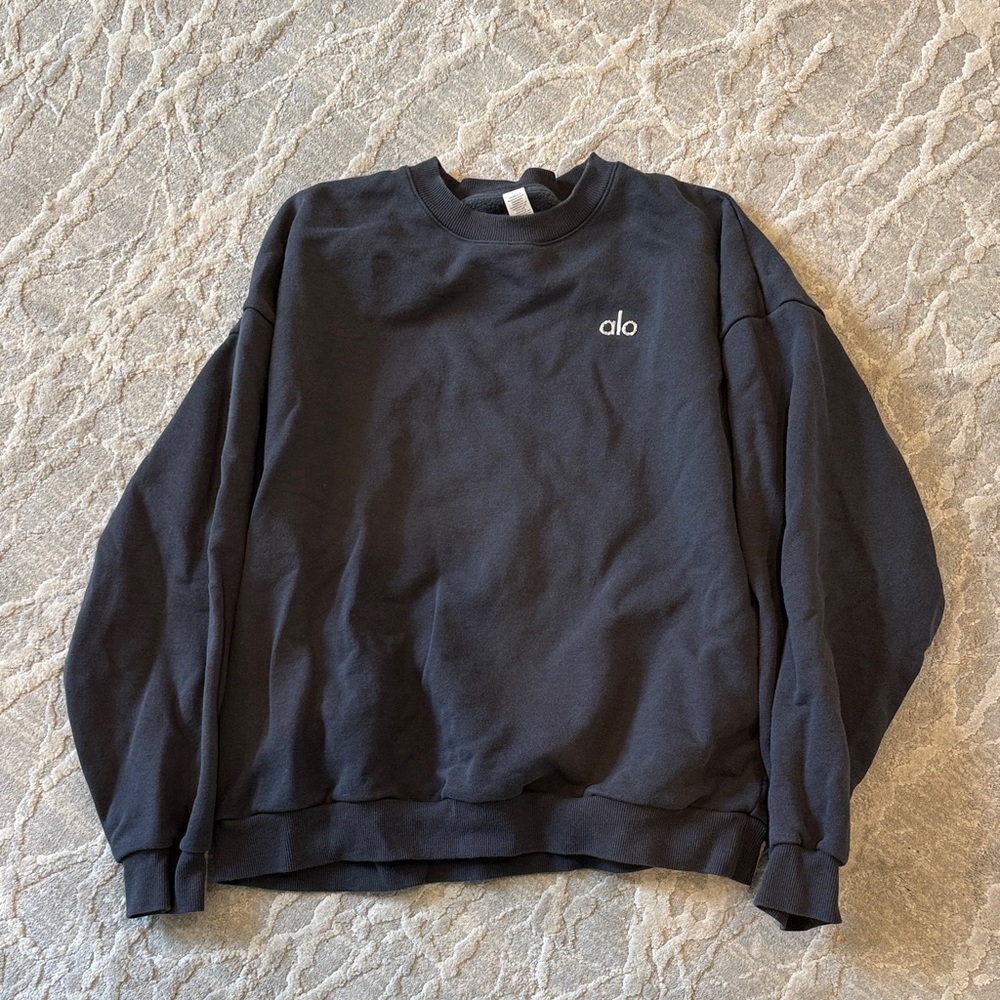 ALO Yoga Black Crewneck Sweatshirt with White Logo